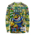 Custom Eels Rugby Merry Christmas Long Sleeve Shirt Indigenous Australian Art