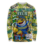 Custom Eels Rugby Merry Christmas Long Sleeve Shirt Indigenous Australian Art