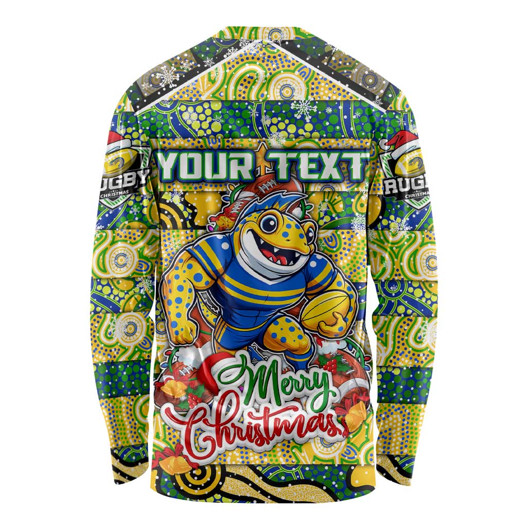 Custom Eels Rugby Merry Christmas Long Sleeve Shirt Indigenous Australian Art