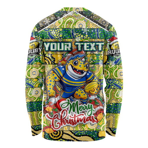 Custom Eels Rugby Merry Christmas Long Sleeve Shirt Indigenous Australian Art