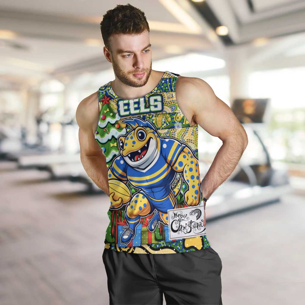 Custom Eels Rugby Merry Christmas Men Tank Top Indigenous Australian Art