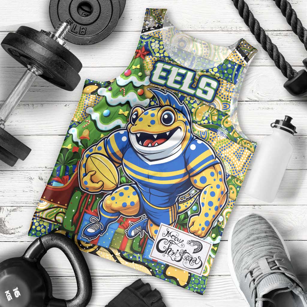 Custom Eels Rugby Merry Christmas Men Tank Top Indigenous Australian Art