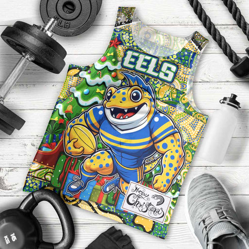 Custom Eels Rugby Merry Christmas Men Tank Top Indigenous Australian Art
