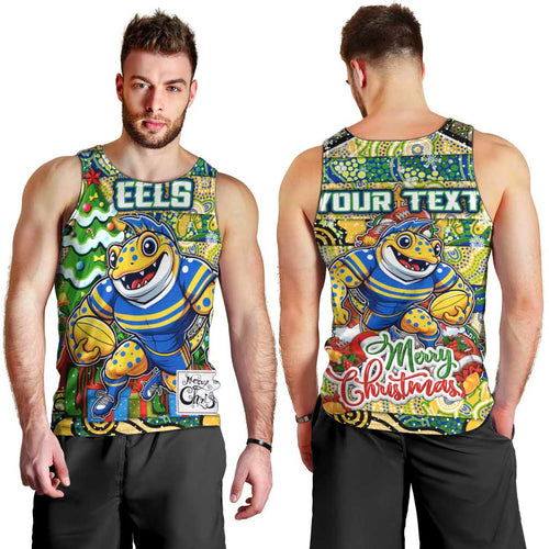 Custom Eels Rugby Merry Christmas Men Tank Top Indigenous Australian Art
