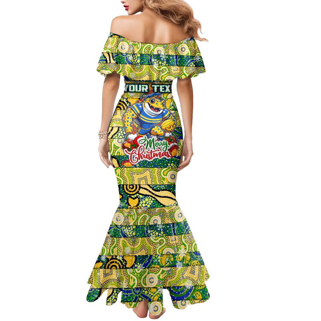Custom Eels Rugby Merry Christmas Mermaid Dress Indigenous Australian Art
