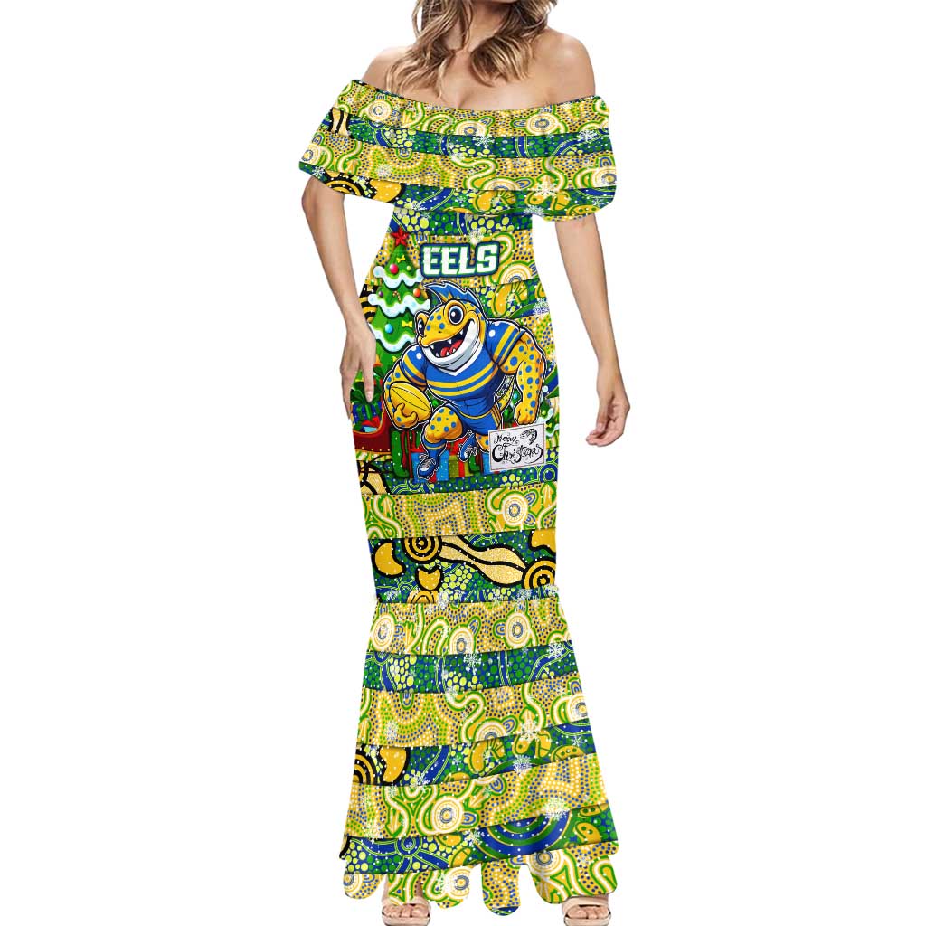 Custom Eels Rugby Merry Christmas Mermaid Dress Indigenous Australian Art