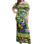 Custom Eels Rugby Merry Christmas Off Shoulder Maxi Dress Indigenous Australian Art