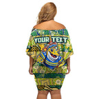Custom Eels Rugby Merry Christmas Off Shoulder Short Dress Indigenous Australian Art