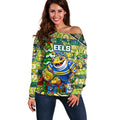 Custom Eels Rugby Merry Christmas Off Shoulder Sweater Indigenous Australian Art