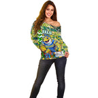 Custom Eels Rugby Merry Christmas Off Shoulder Sweater Indigenous Australian Art