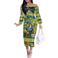 Custom Eels Rugby Merry Christmas Off The Shoulder Long Sleeve Dress Indigenous Australian Art