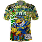 Custom Eels Rugby Merry Christmas Polo Shirt Indigenous Australian Art