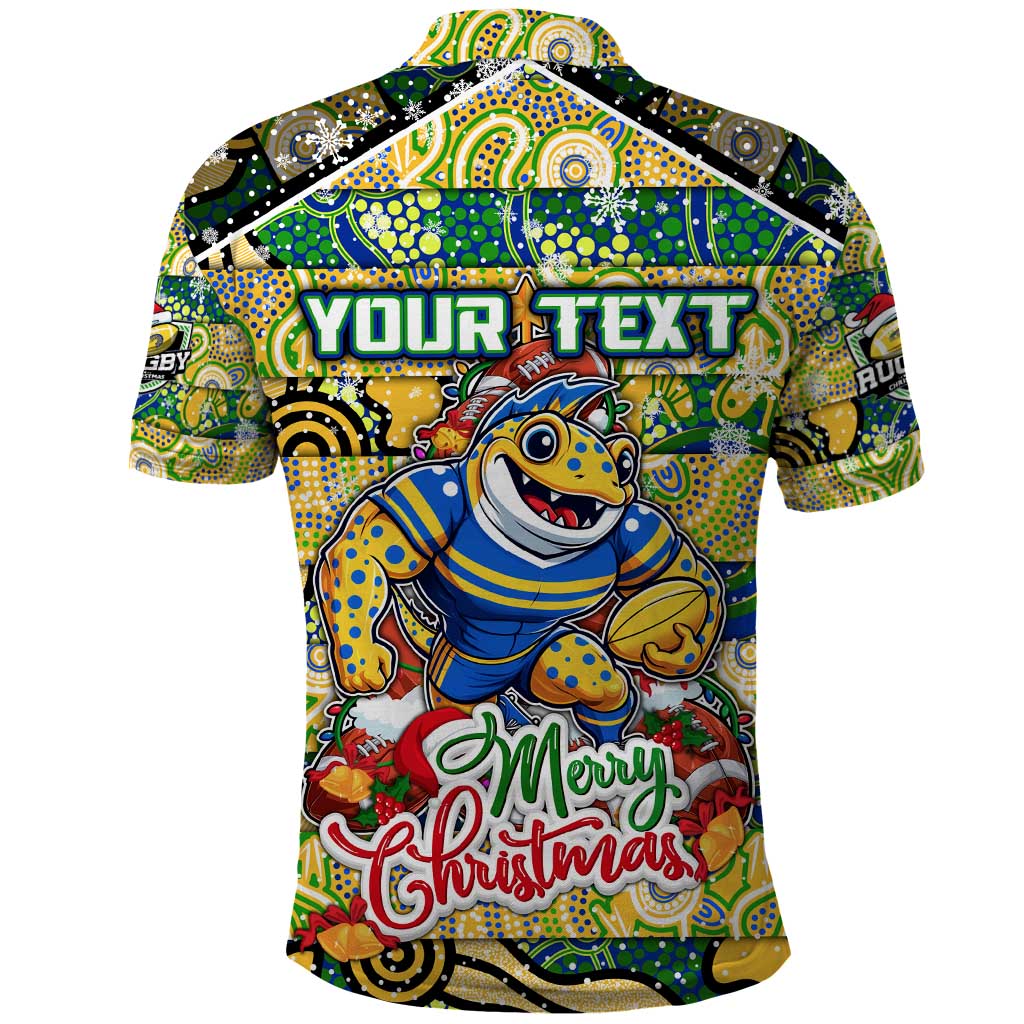 Custom Eels Rugby Merry Christmas Polo Shirt Indigenous Australian Art