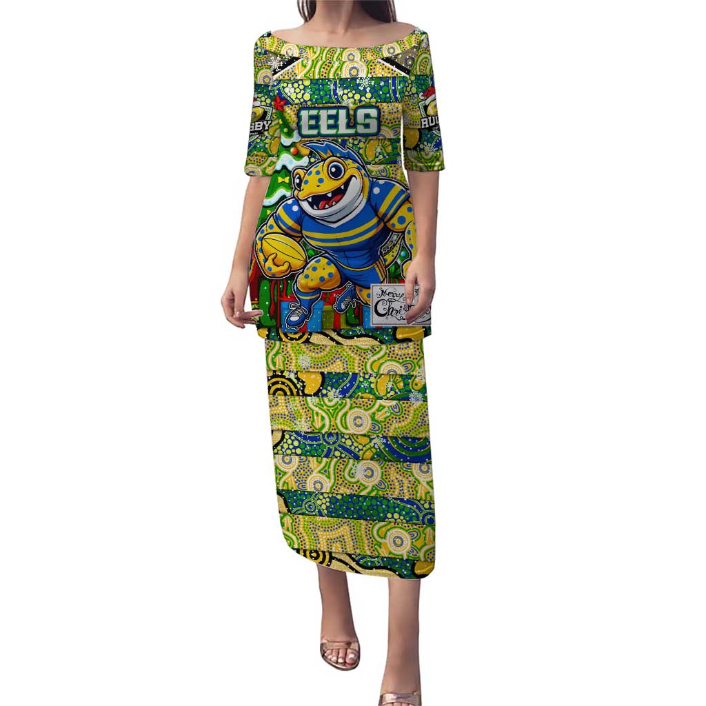 Custom Eels Rugby Merry Christmas Puletasi Indigenous Australian Art
