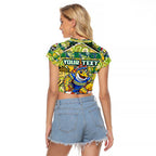 Custom Eels Rugby Merry Christmas Raglan Cropped T Shirt Indigenous Australian Art