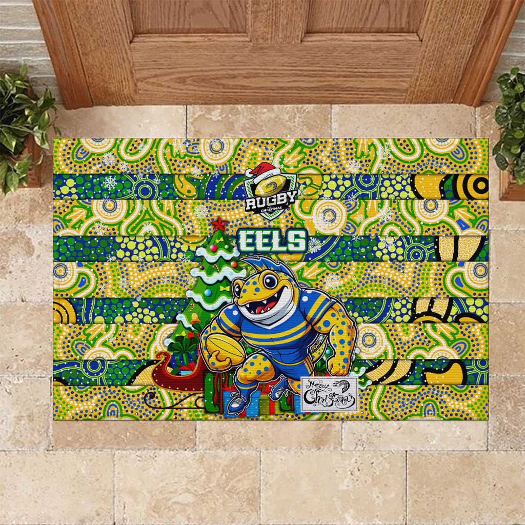 Eels Rugby Merry Christmas Rubber Doormat Indigenous Australian Art