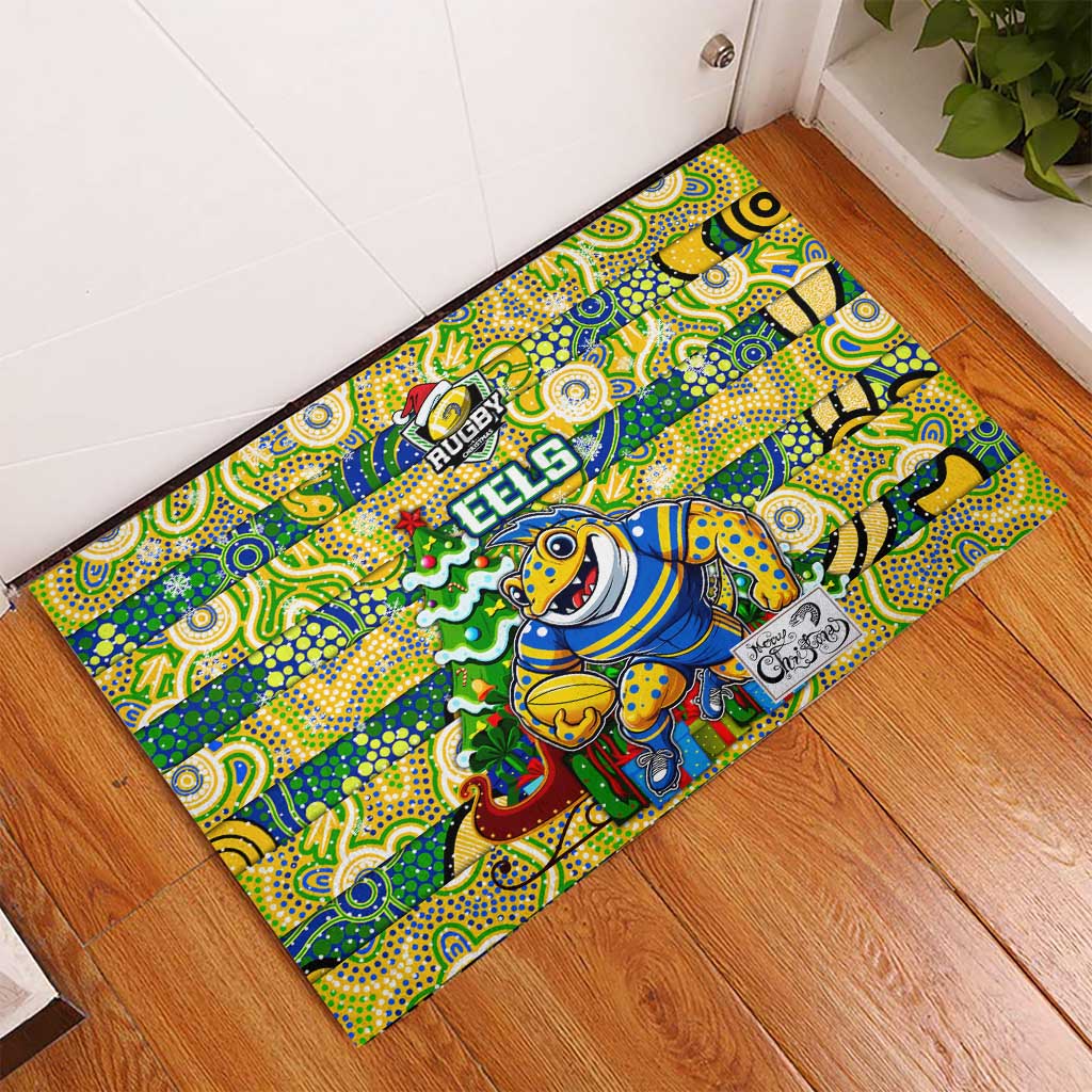 Eels Rugby Merry Christmas Rubber Doormat Indigenous Australian Art