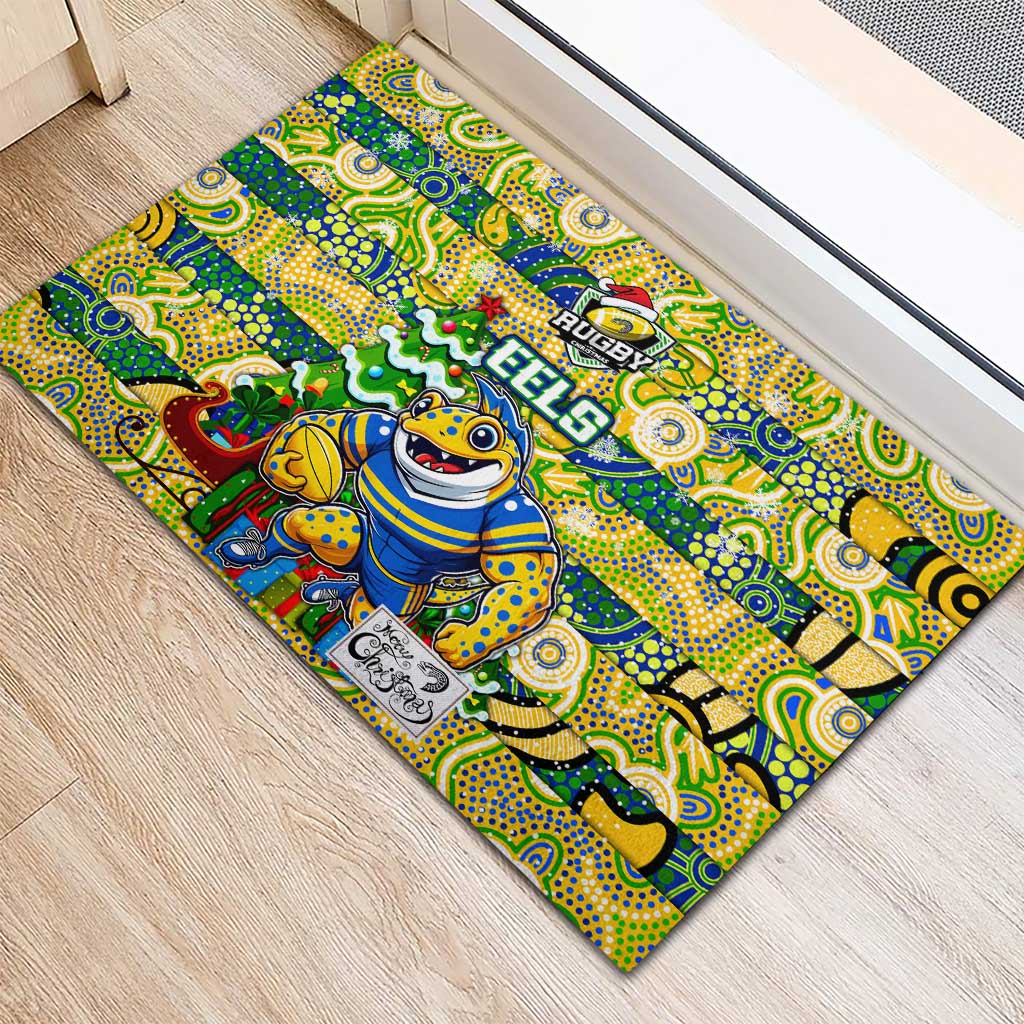 Eels Rugby Merry Christmas Rubber Doormat Indigenous Australian Art
