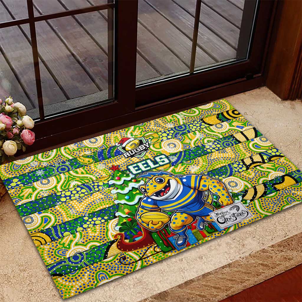 Eels Rugby Merry Christmas Rubber Doormat Indigenous Australian Art