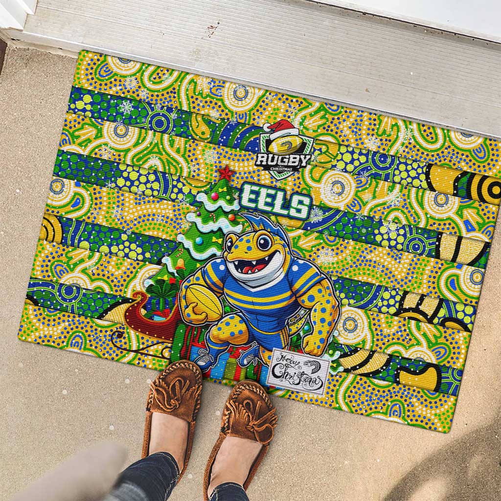 Eels Rugby Merry Christmas Rubber Doormat Indigenous Australian Art