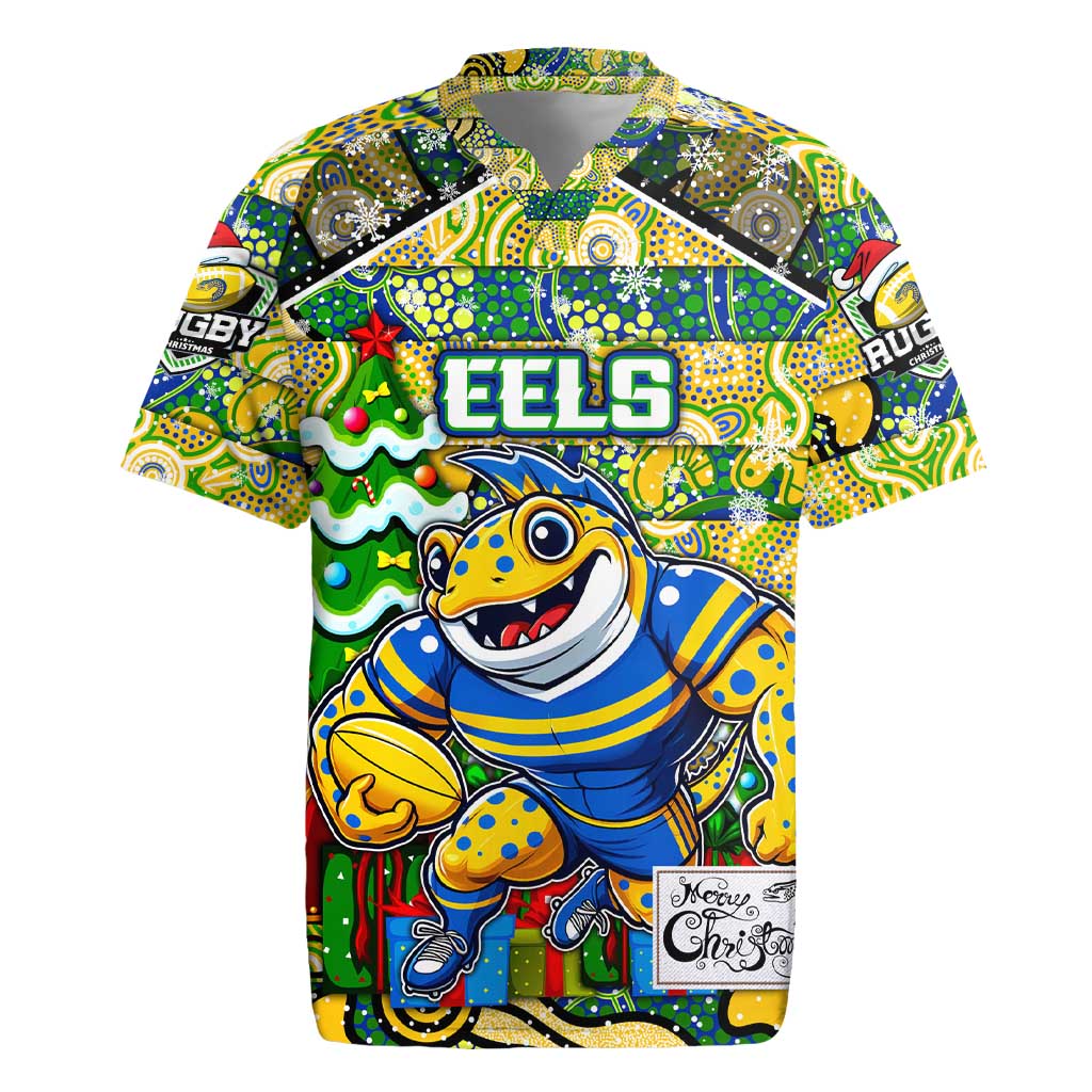 Custom Eels Rugby Merry Christmas Rugby Jersey Indigenous Australian Art