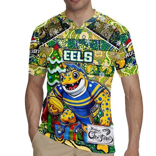 Custom Eels Rugby Merry Christmas Rugby Jersey Indigenous Australian Art