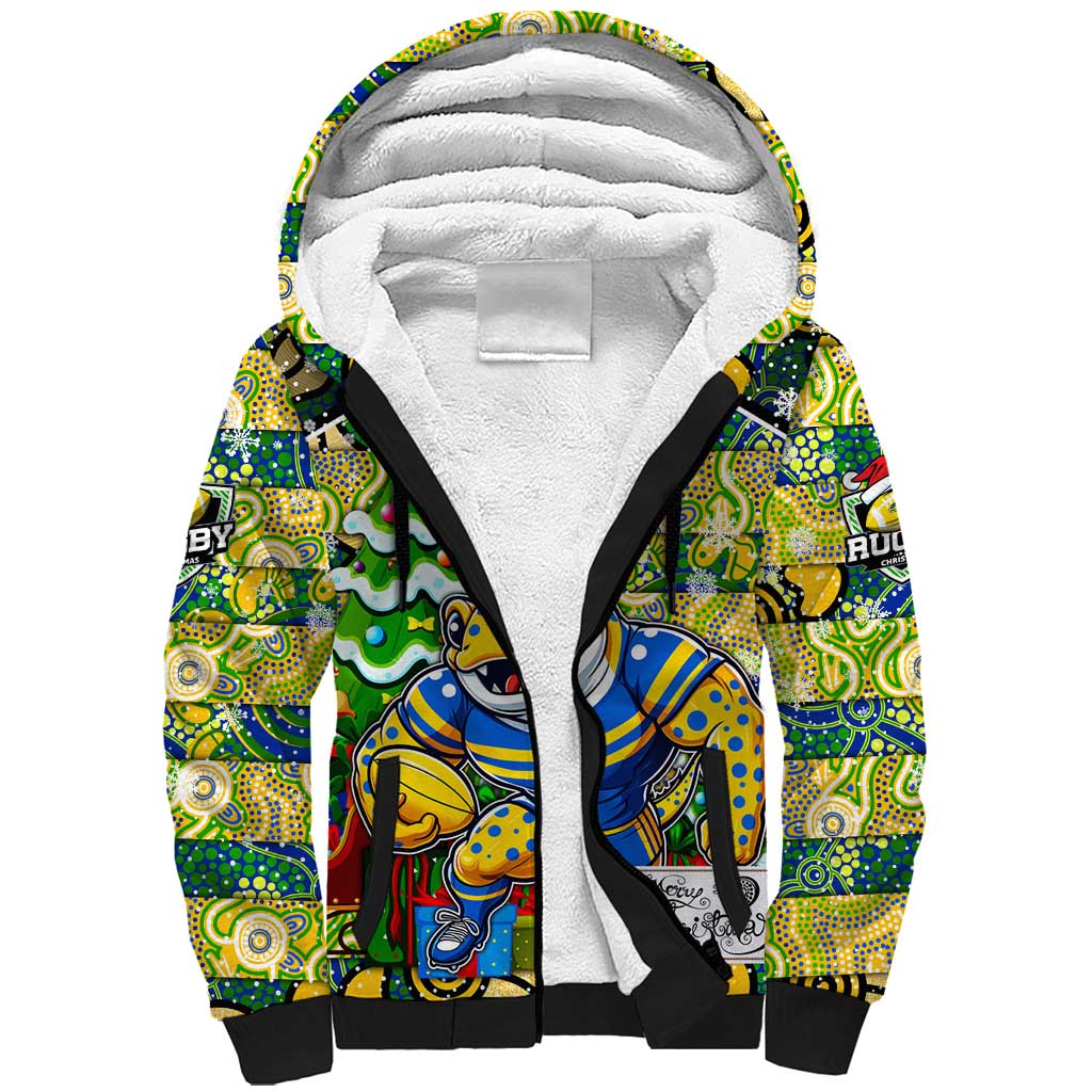 Custom Eels Rugby Merry Christmas Sherpa Hoodie Indigenous Australian Art