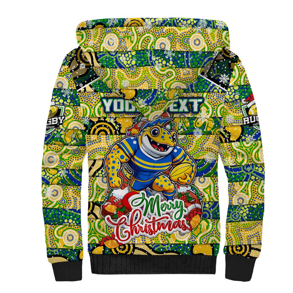 Custom Eels Rugby Merry Christmas Sherpa Hoodie Indigenous Australian Art