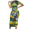 Custom Eels Rugby Merry Christmas Short Sleeve Bodycon Dress Indigenous Australian Art