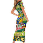 Custom Eels Rugby Merry Christmas Short Sleeve Bodycon Dress Indigenous Australian Art