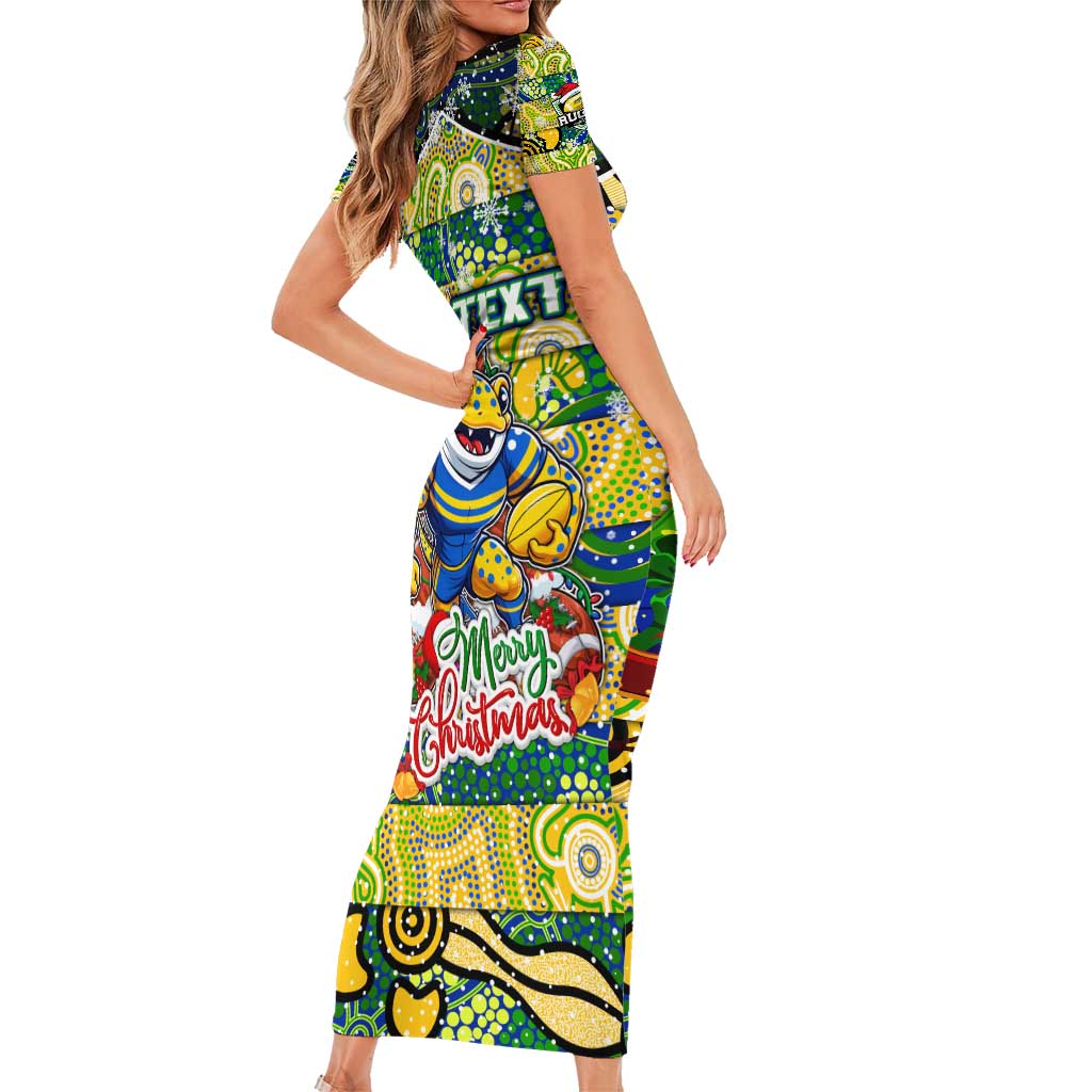 Custom Eels Rugby Merry Christmas Short Sleeve Bodycon Dress Indigenous Australian Art