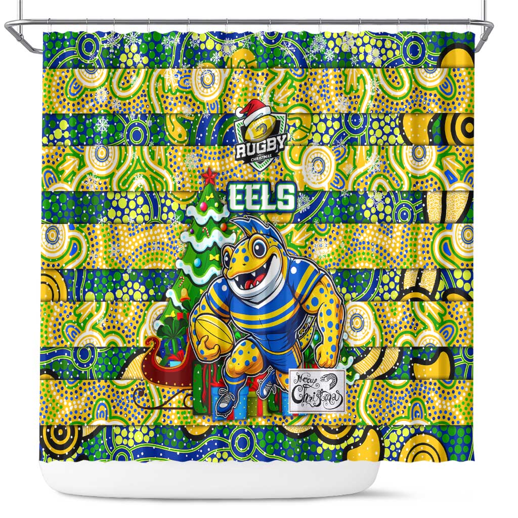 Eels Rugby Merry Christmas Shower Curtain Indigenous Australian Art