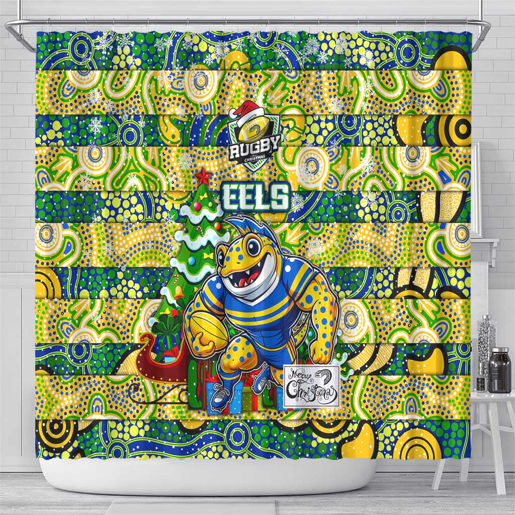 Eels Rugby Merry Christmas Shower Curtain Indigenous Australian Art