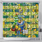 Eels Rugby Merry Christmas Shower Curtain Indigenous Australian Art
