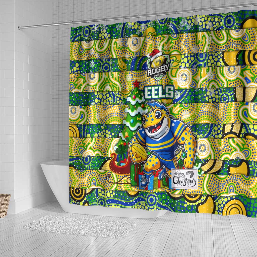 Eels Rugby Merry Christmas Shower Curtain Indigenous Australian Art