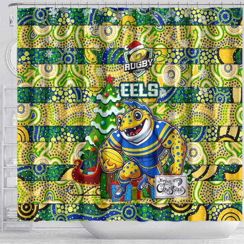 Eels Rugby Merry Christmas Shower Curtain Indigenous Australian Art
