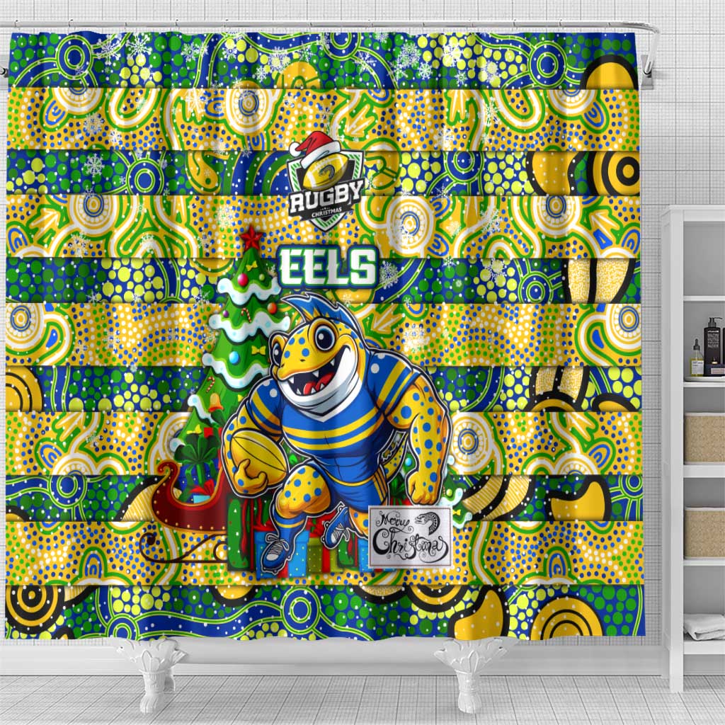 Eels Rugby Merry Christmas Shower Curtain Indigenous Australian Art