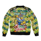 Custom Eels Rugby Merry Christmas Sleeve Zip Bomber Jacket Indigenous Australian Art