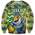 Custom Eels Rugby Merry Christmas Sweatshirt Indigenous Australian Art