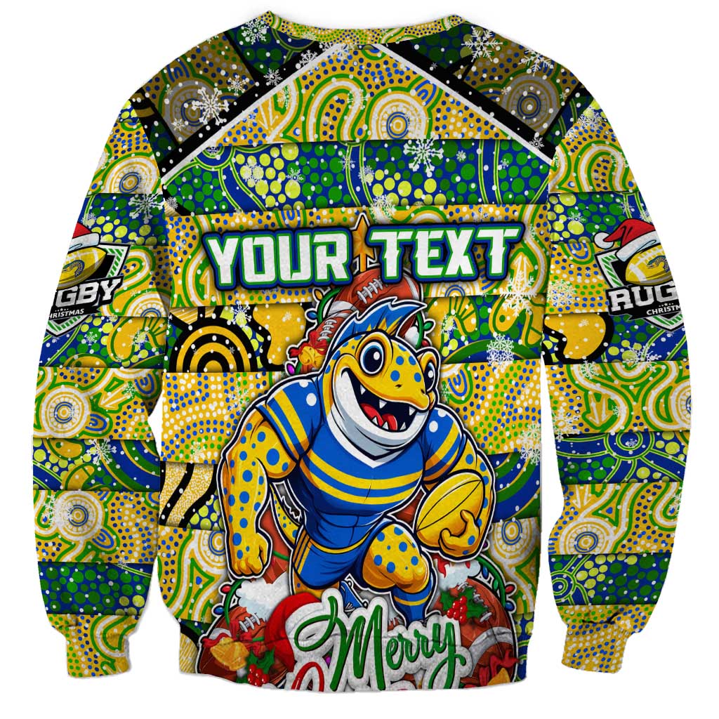 Custom Eels Rugby Merry Christmas Sweatshirt Indigenous Australian Art
