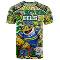 Custom Eels Rugby Merry Christmas T Shirt Indigenous Australian Art