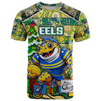 Custom Eels Rugby Merry Christmas T Shirt Indigenous Australian Art