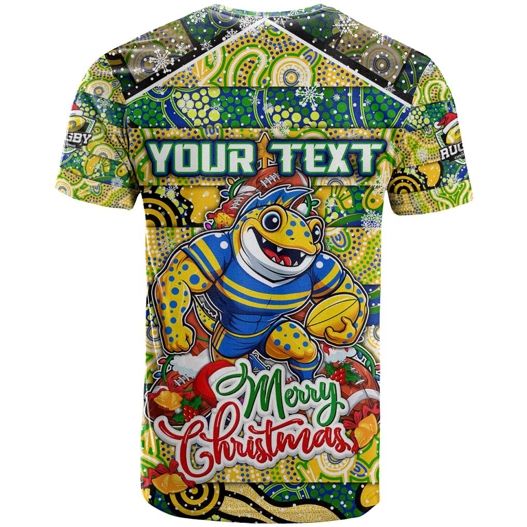 Custom Eels Rugby Merry Christmas T Shirt Indigenous Australian Art