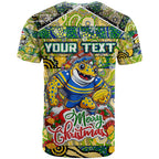 Custom Eels Rugby Merry Christmas T Shirt Indigenous Australian Art