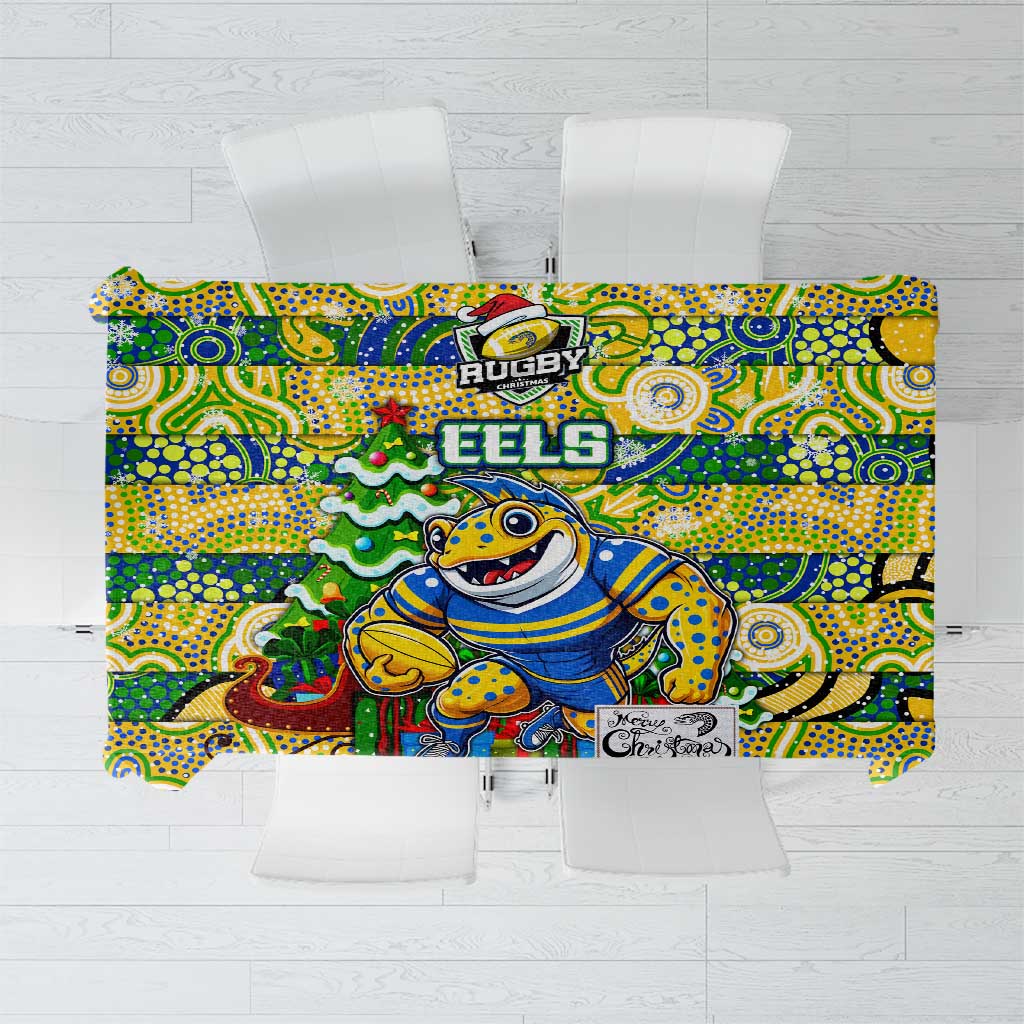 Eels Rugby Merry Christmas Tablecloth Indigenous Australian Art