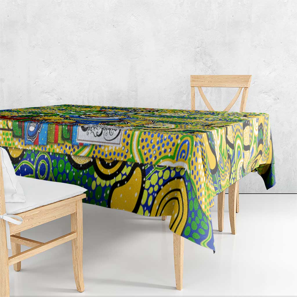 Eels Rugby Merry Christmas Tablecloth Indigenous Australian Art