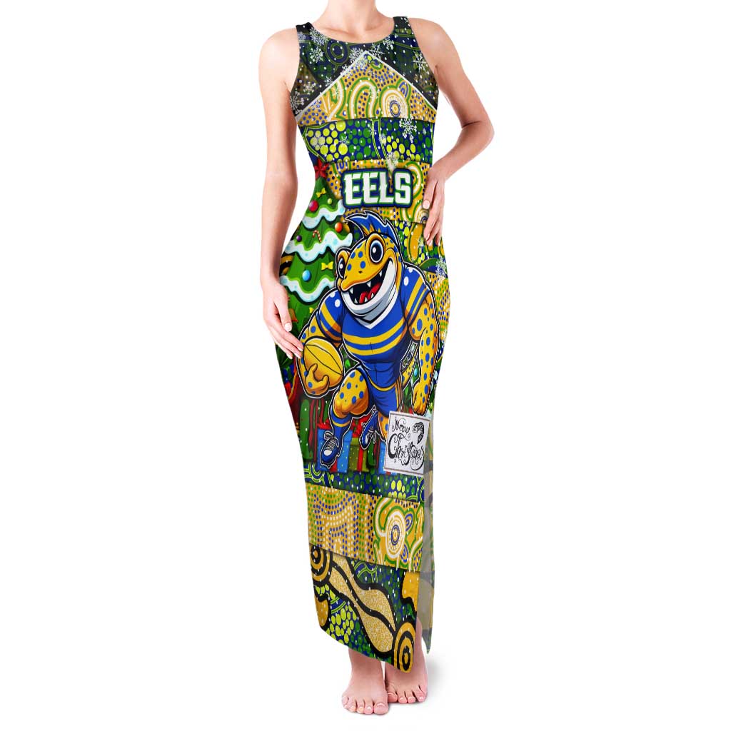 Custom Eels Rugby Merry Christmas Tank Maxi Dress Indigenous Australian Art