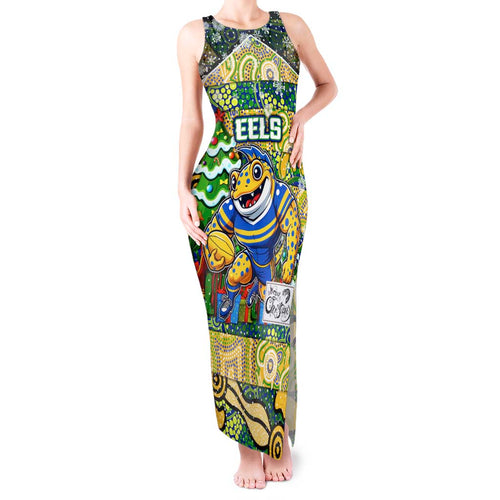 Custom Eels Rugby Merry Christmas Tank Maxi Dress Indigenous Australian Art