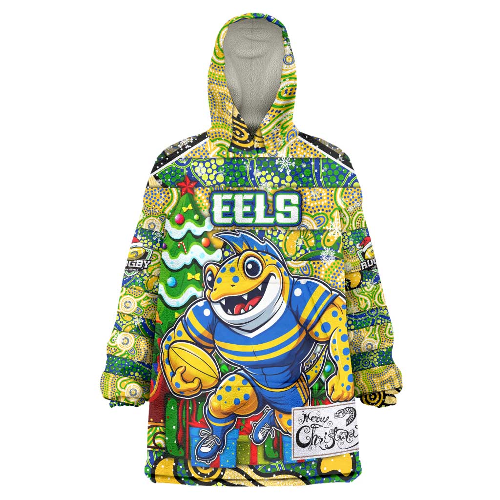 Custom Eels Rugby Merry Christmas Wearable Blanket Hoodie Indigenous Australian Art