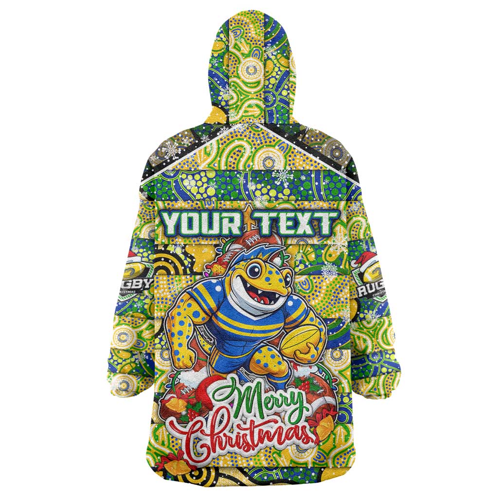 Custom Eels Rugby Merry Christmas Wearable Blanket Hoodie Indigenous Australian Art